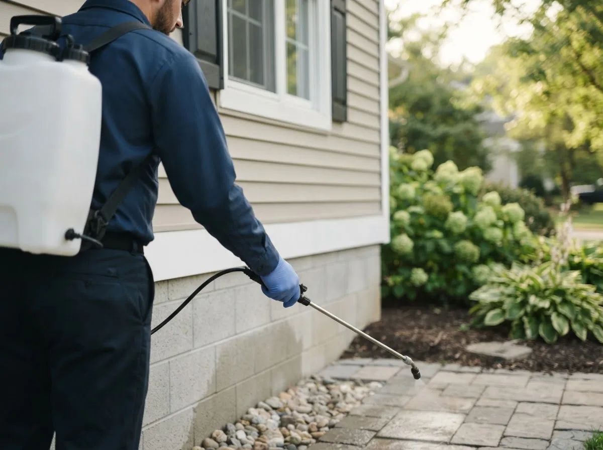 Pest control technician inspecting a home in Purcell, OK